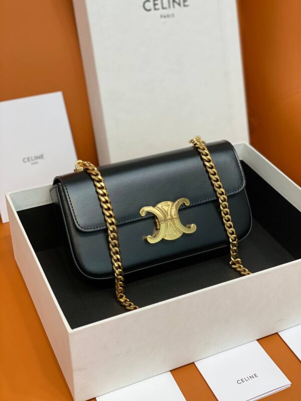 Celine Black Triomphe Shoulder Bag with Chain