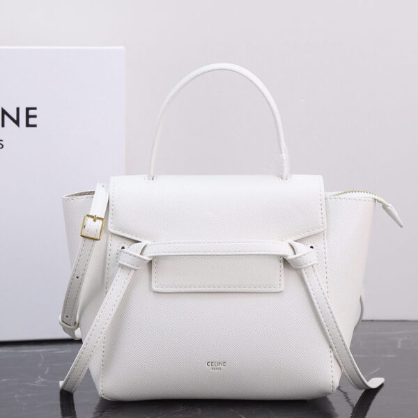 Celine Nano Belt Bag In Grained Calfskin Leather White Bag