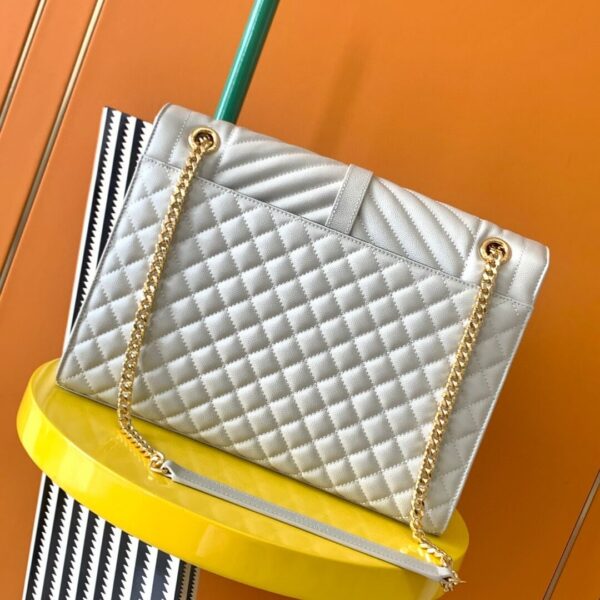 YSL White Large Envelope Matelassé Leather Shoulder Bag - Image 5