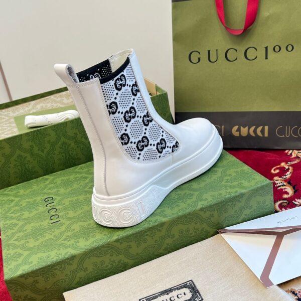 Gucci GG Motif Leather Ankle White Boots - Image 6