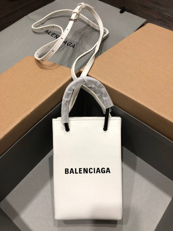 Balenciaga White Shopping Phone Holder Bag