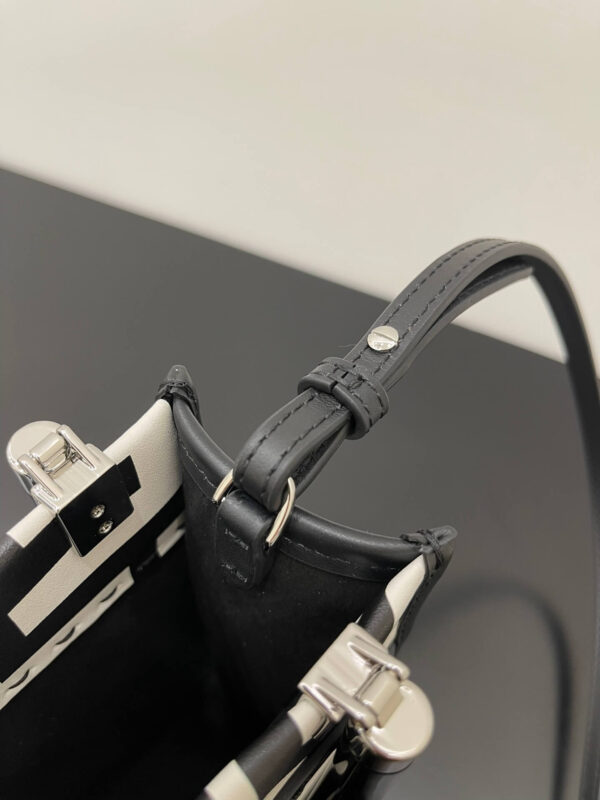 Fendi Mini Sunshine Shopper Bag In Fendi Roma Capsule Leather Black/White - Image 5