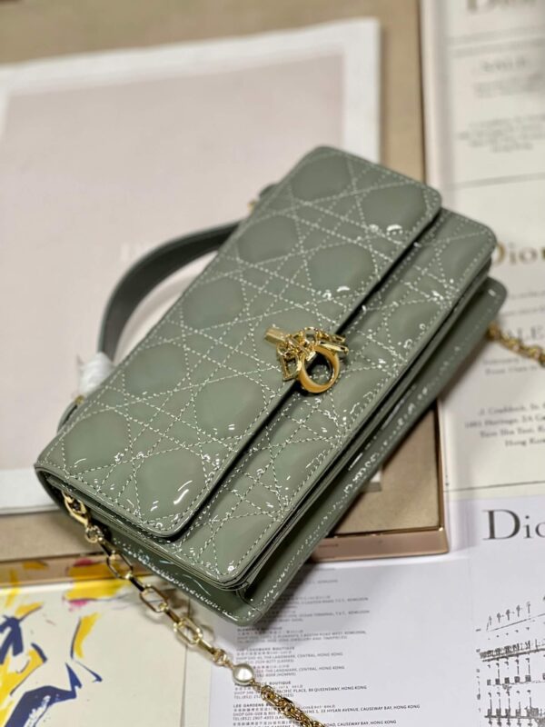 Miss Dior Top Handle Bag Grey in Patent Leather - Image 4