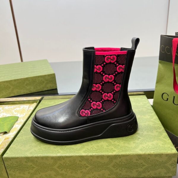 Gucci GG Motif Leather Ankle Boots - Image 4