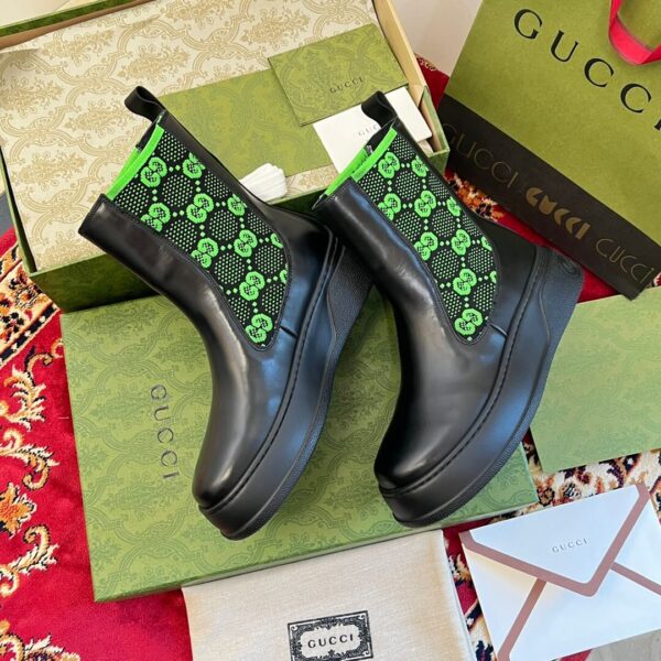 Gucci GG Motif Leather Ankle Black Boots - Image 2