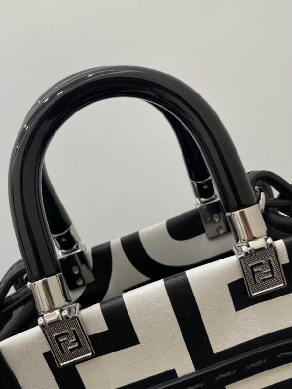 Fendi Mini Sunshine Shopper Bag In Fendi Roma Capsule Leather Black/White - Image 2