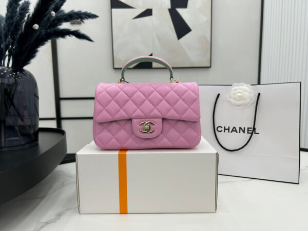 Chanel Mini Rectangular Flap with Top Handle Pink Bag - Image 4