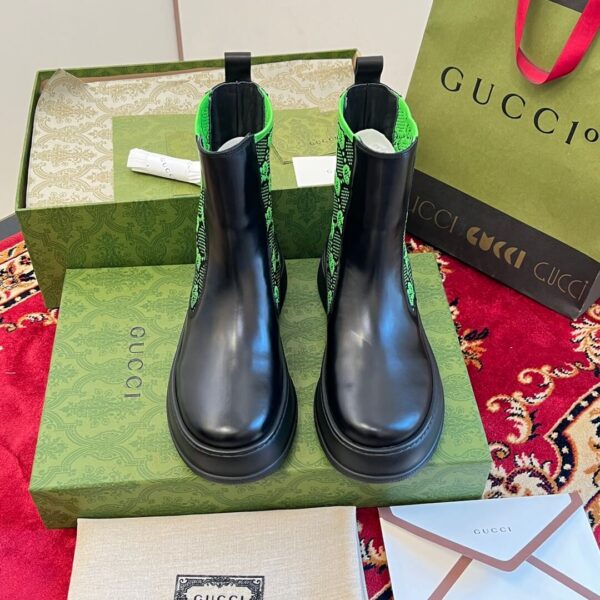 Gucci GG Motif Leather Ankle Black Boots - Image 3