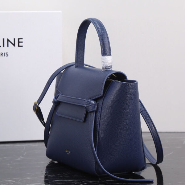 Celine Nano Belt Bag In Grained Calfskin Leather Blue Bag - Image 3