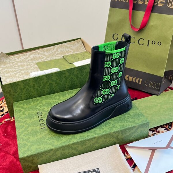 Gucci GG Motif Leather Ankle Black Boots - Image 7