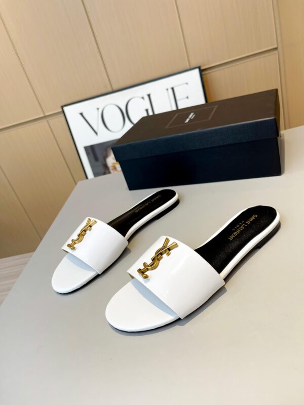 YSL Flat White Slides