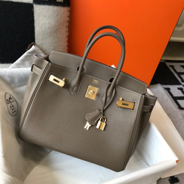 Hermes Birkin Taupe Grey Clemence Bag - Image 2