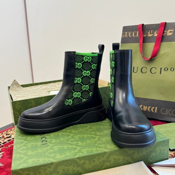 Gucci GG Motif Leather Ankle Black Boots - Image 4
