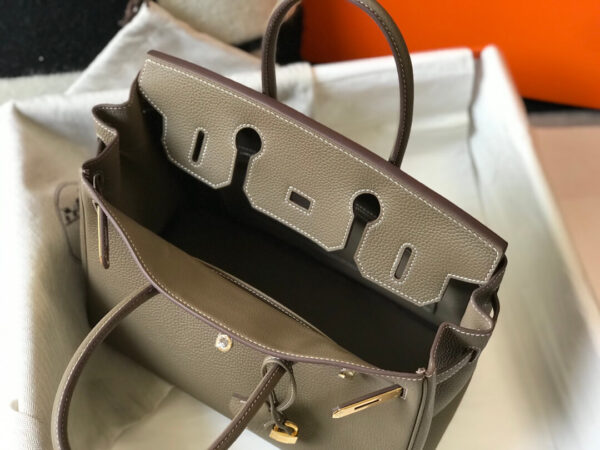 Hermes Birkin Taupe Grey Clemence Bag - Image 6