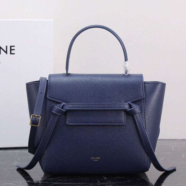 Celine Nano Belt Bag In Grained Calfskin Leather Blue Bag