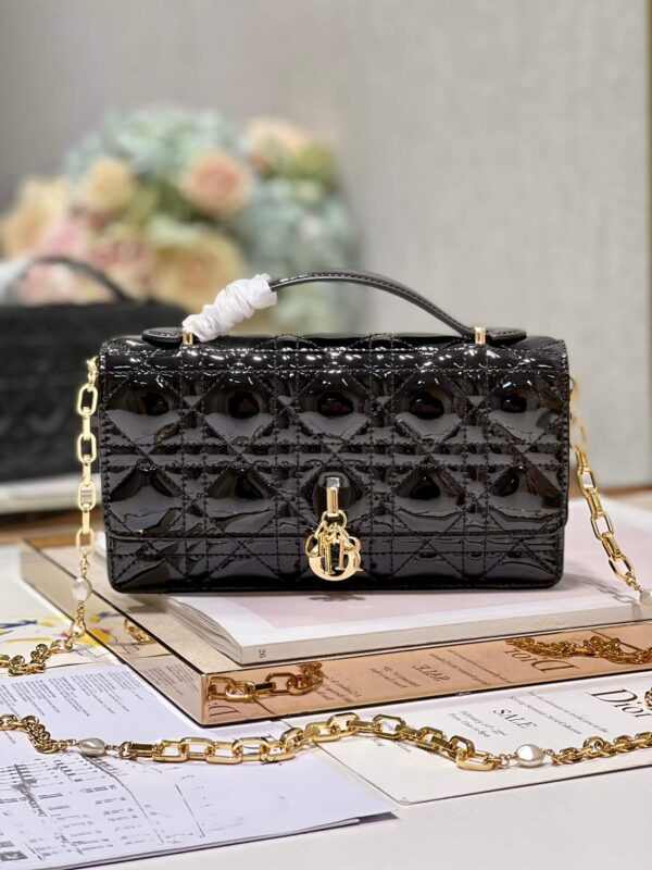 Miss Dior Top Handle Bag Black in Patent Leather