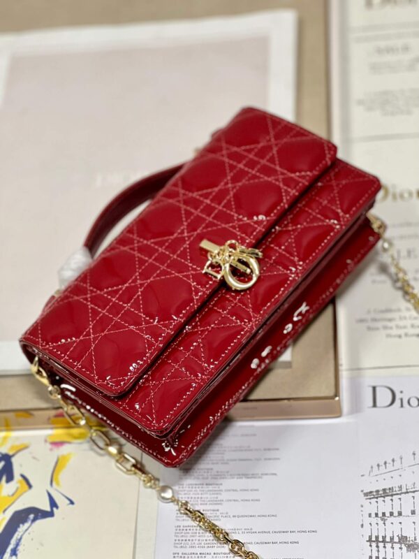Miss Dior Top Handle Bag Red in Patent Leather - Image 3