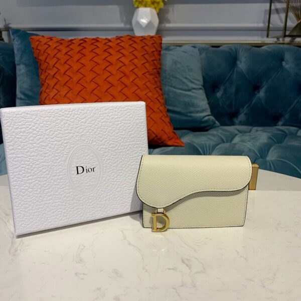 Dior Saddle Flap Card Holder White
