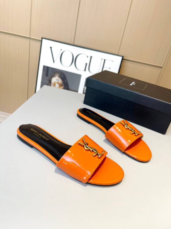 YSL Flat Orange Slides - Image 4