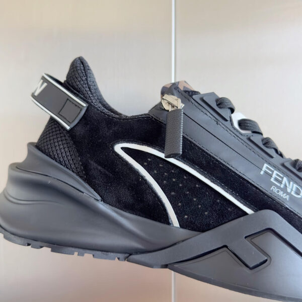 Fendi Flow Men's Leather Sneakers in Black - Image 3