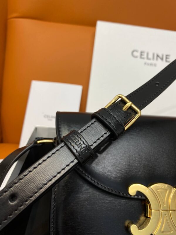Celine Besace Clea In Shiny Calfskin Leather Bag in Black - Image 7
