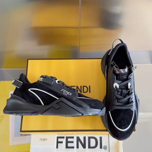 Fendi Flow Men's Leather Sneakers in Black - Image 5