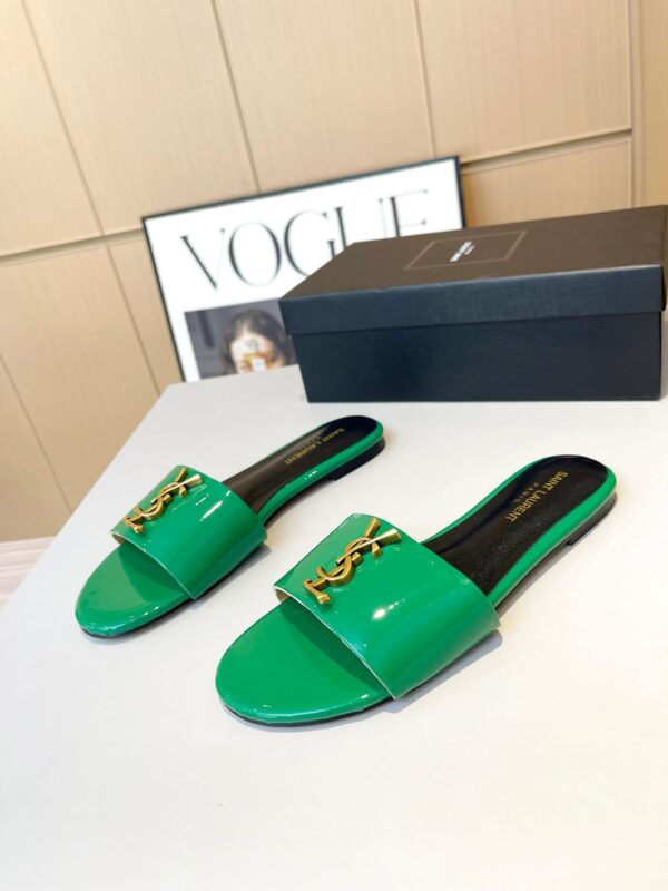 YSL Flat Green Slides