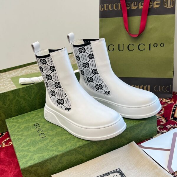 Gucci GG Motif Leather Ankle White Boots - Image 7