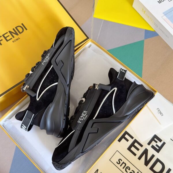 Fendi Flow Men's Leather Sneakers in Black - Image 6