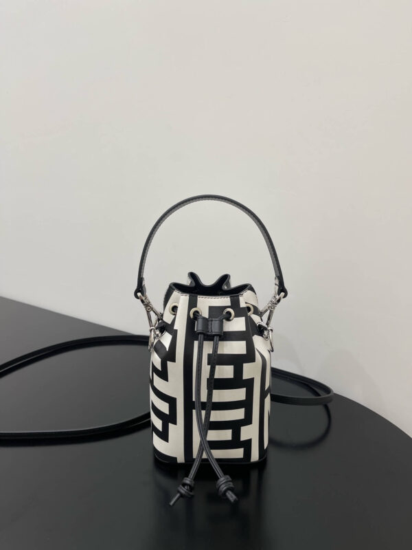 Fendi Mon Tresor Bucket Bag Capsule Leather Black/White - Image 8