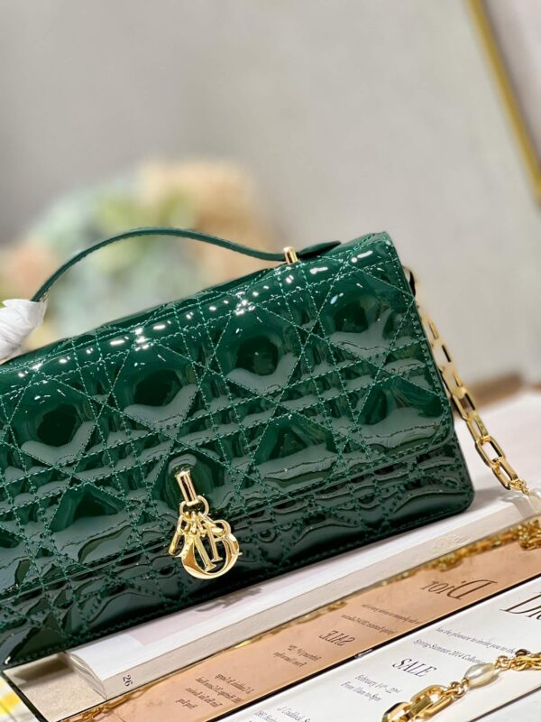 Miss Dior Top Handle Bag Green in Patent Leather - Image 9