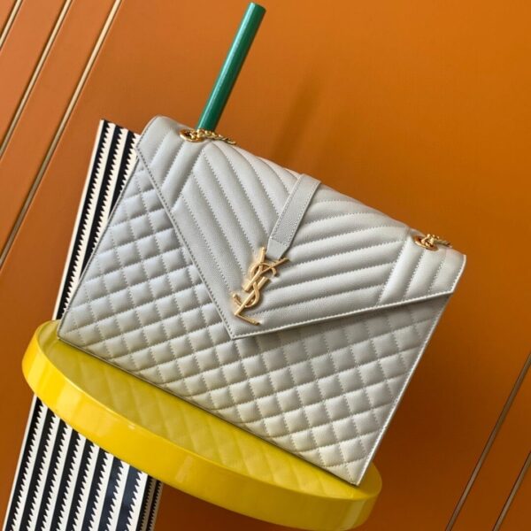 YSL White Large Envelope Matelassé Leather Shoulder Bag