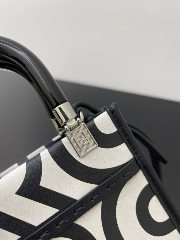 Fendi Mini Sunshine Shopper Bag In Fendi Roma Capsule Leather Black/White - Image 7