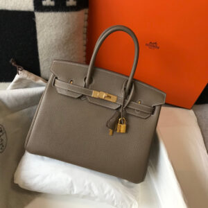 Hermes Birkin Taupe Grey Clemence Bag