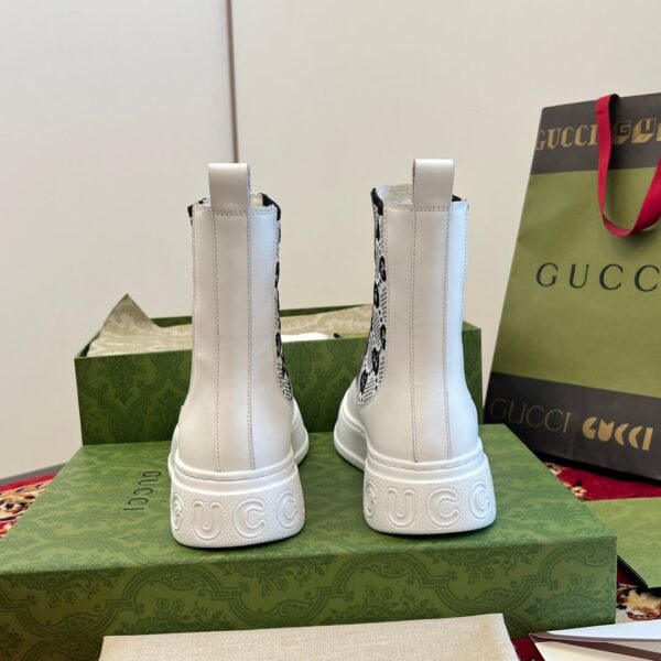 Gucci GG Motif Leather Ankle White Boots - Image 2