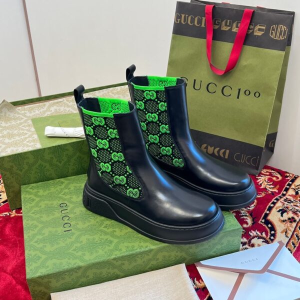 Gucci GG Motif Leather Ankle Black Boots