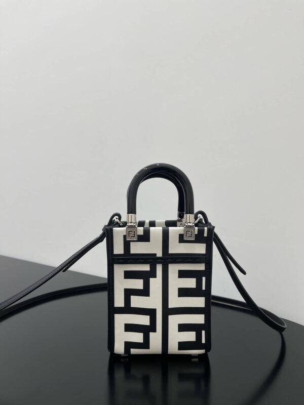 Fendi Mini Sunshine Shopper Bag In Fendi Roma Capsule Leather Black/White