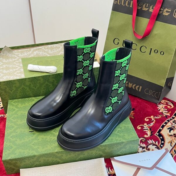 Gucci GG Motif Leather Ankle Black Boots - Image 9