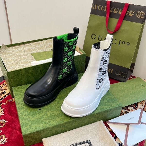 Gucci GG Motif Leather Ankle White Boots - Image 8