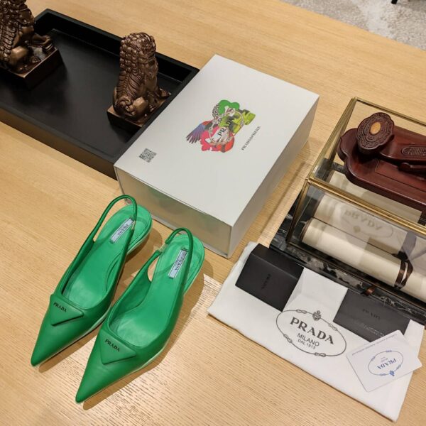 Prada Women Nylon Gabardine Slingback Pumps-Green - Image 2