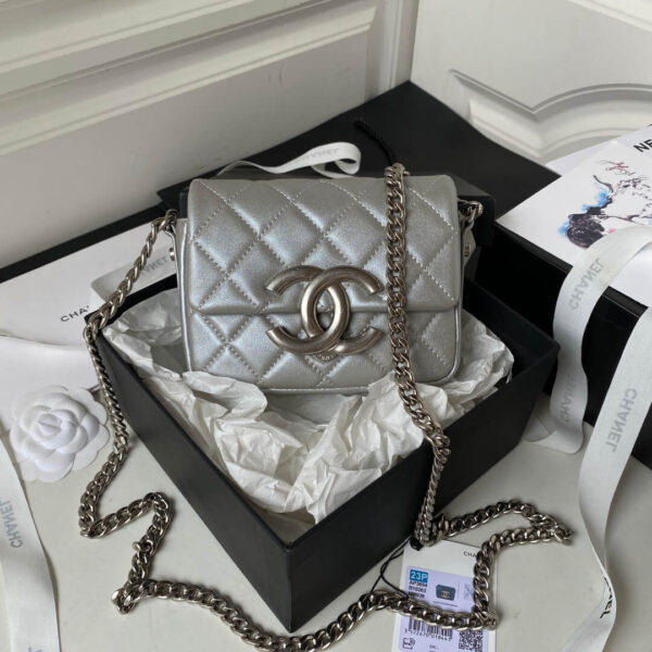 Chanel Leather Flap Bag Grey