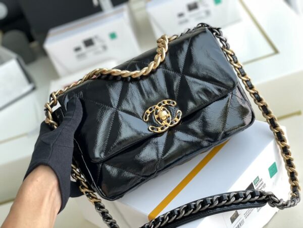 Chanel 19 Bag Black Patent Leather - Image 6