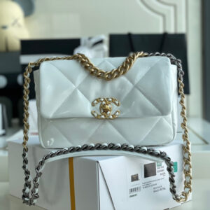 Chanel 19 Bag White Patent Leather