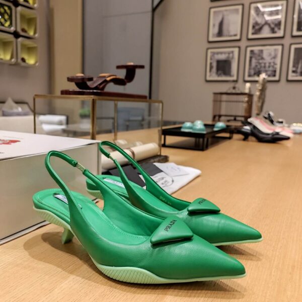 Prada Women Nylon Gabardine Slingback Pumps-Green