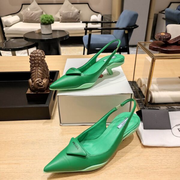 Prada Women Nylon Gabardine Slingback Pumps-Green - Image 4