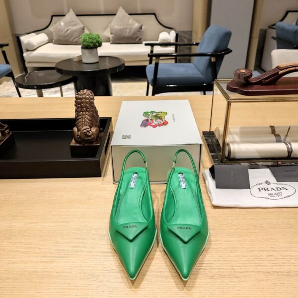 Prada Women Nylon Gabardine Slingback Pumps-Green - Image 6