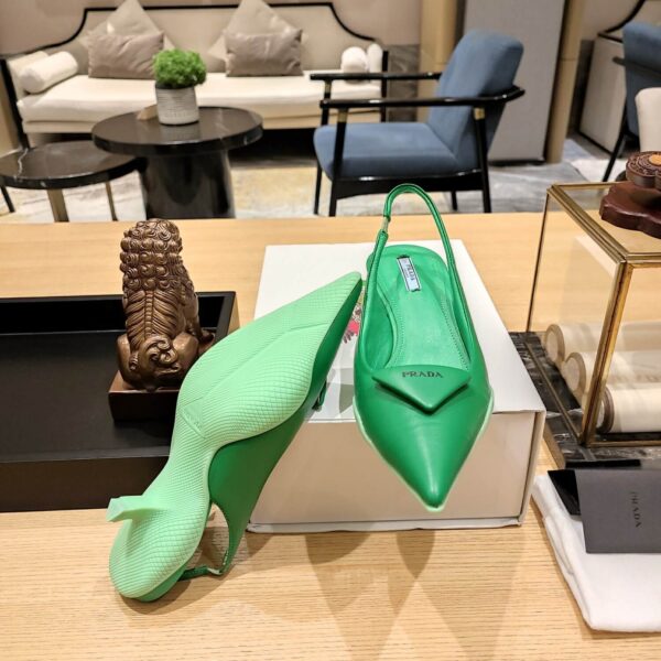 Prada Women Nylon Gabardine Slingback Pumps-Green - Image 7