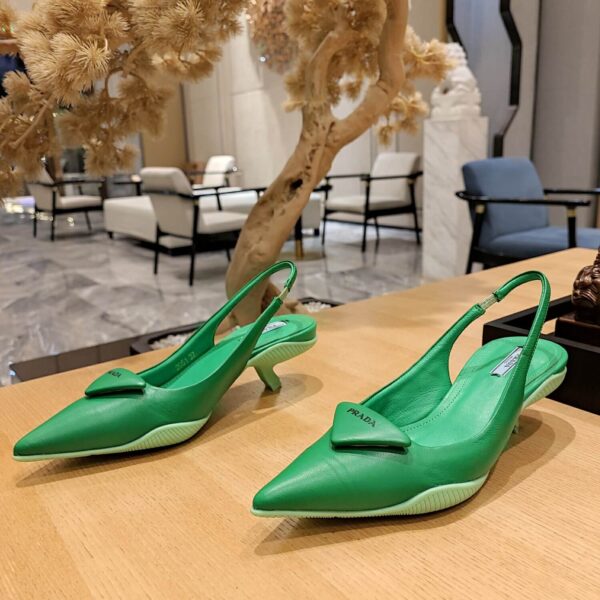 Prada Women Nylon Gabardine Slingback Pumps-Green - Image 8