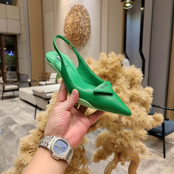 Prada Women Nylon Gabardine Slingback Pumps-Green - Image 9