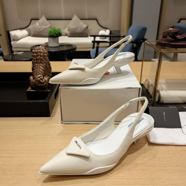 Prada Women Nylon Gabardine Slingback Pumps-White - Image 7